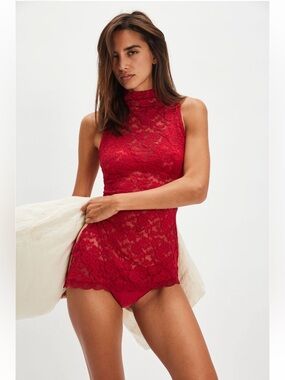 Free People Ownley Red Lace Tank and Pant Set